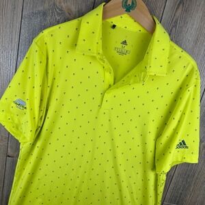 Adidas Primegreen Mens Golf Polo Shirt Medium Neon Yellow Palm Tree Print